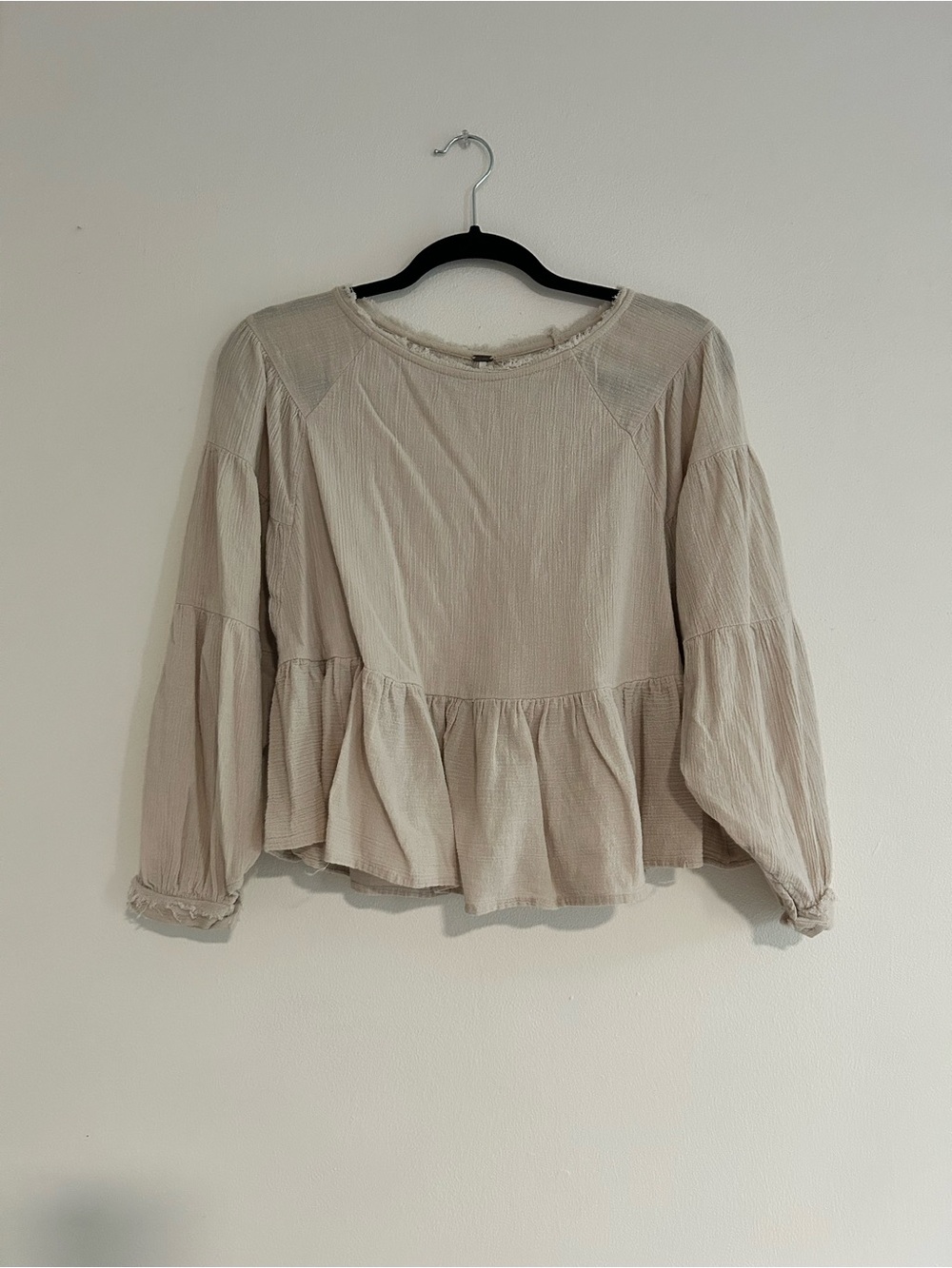 Free People Light Beige Tiered Peplum Blouse